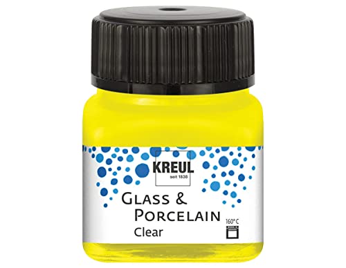 KREUL 16291 - Glass & Porcelain Clear gelb, im 20 ml Glas, transparente Glas- und Porzellanmalfarbe auf Wasserbasis, schnelltrocknend, glasklar von INNSPIRO