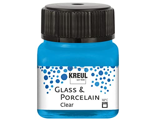 KREUL 16296 - Glass & Porcelain Clear wasserblau, im 20 ml Glas, transparente Glas- und Porzellanmalfarbe auf Wasserbasis, schnelltrocknend, glasklar von Kreul