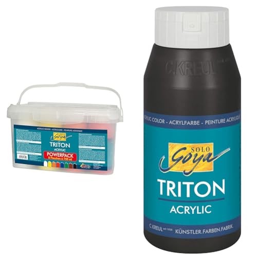 Kreul 17800 - Solo Goya Triton Acrylfarbe im Powerpack & 17009 - Solo Goya Triton Acrylfarbe schwarz, 750 ml Flasche von Kreul