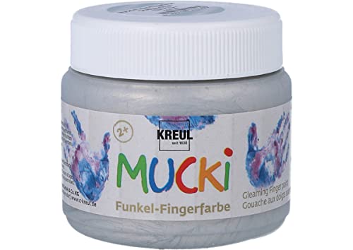 KREUL 23124 - Mucki schimmernde Funkel - Fingerfarbe, 150 ml in Drachen silber, auf Wasserbasis, parabenfrei, glutenfrei, laktosefrei und vegan, auswaschbar, vermalbar mit Pinsel und Fingern von Kreul