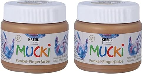 Kreul 23125 - Mucki schimmernde Funkel - Fingerfarbe, 150 ml in Goldschatz, auf Wasserbasis, parabenfrei, glutenfrei, laktosefrei und vegan, auswaschbar, vermalbar mit Pinsel und Fingern von Kreul