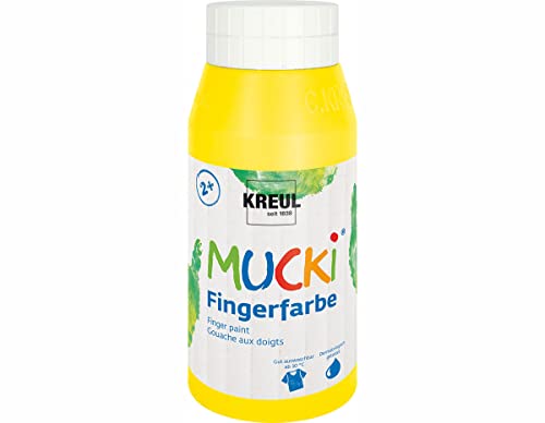 KREUL 23202 - Mucki leuchtkräftige Fingerfarbe, 750 ml in gelb, auf Wasserbasis, parabenfrei, glutenfrei, laktosefrei und vegan, auswaschbar, vermalbar mit Pinsel, Schwamm, Spachtel und Fingern von Kreul