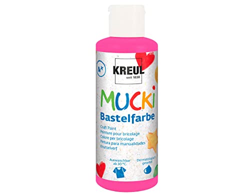 KREUL 24108 - Mucki Bastelfarbe für Kinder, 80 ml in pink, Kindermalfarbe auf Wasserbasis, parabenfrei, glutenfrei, laktosefrei und vegan, auswaschbar, vermalbar mit Pinsel und Schwamm von Kreul