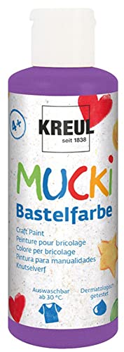 KREUL 24109 - Mucki Bastelfarbe für Kinder, 80 ml in violett, Kindermalfarbe auf Wasserbasis, parabenfrei, glutenfrei, laktosefrei und vegan, auswaschbar, vermalbar mit Pinsel und Schwamm von Kreul