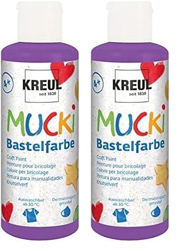 Kreul 24109 - Mucki Bastelfarbe für Kinder, 80 ml in violett, Kindermalfarbe auf Wasserbasis, parabenfrei, glutenfrei, laktosefrei und vegan, auswaschbar, vermalbar mit Pinsel und Schwamm von Kreul