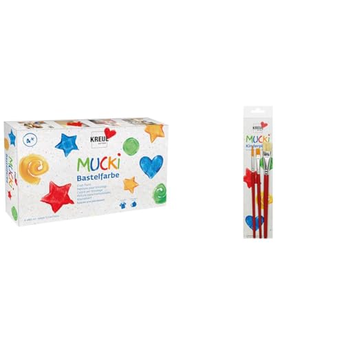 Kreul 24160 - Mucki Bastelfarbe, 6 x 80 ml 553031 - Mucki Kinderpinsel Set, Kindermalfarbe, Kindergarten, Schule von Kreul