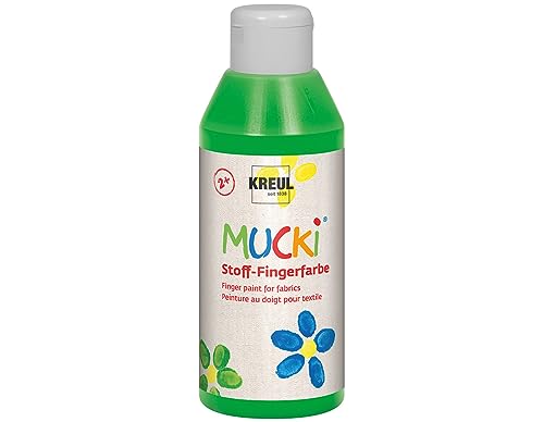 KREUL 28405 - Mucki leuchtkräftige Stoff - Fingerfarbe, 250 ml in grün, auf Wasserbasis, parabenfrei, glutenfrei, laktosefrei und vegan, optimal für die Anwendung mit Fingern und Händen von Kreul