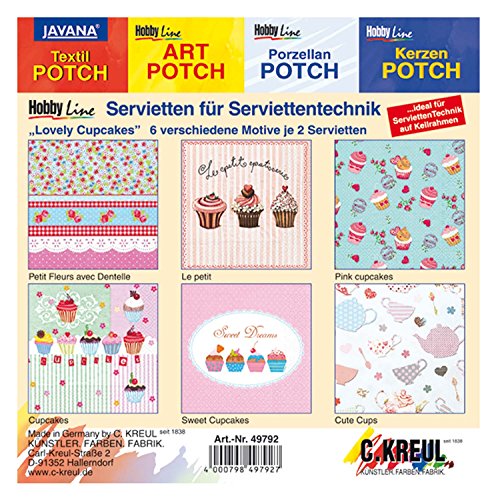 Kreul 49792 - Serviettenmischpackung, Lovely Cupcakes, 6 Motive, 2 Stück von Kreul