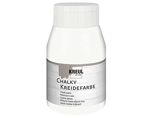 KREUL 75111 - Chalky Kreidefarbe, White Cotton, 500 ml Kunststoffflasche, sanft - matte Farbe, cremig deckend, schnelltrocknend, für Effekte im Used Look von Kreul