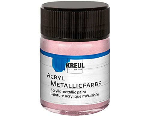 KREUL 77586 - Acryl Metallicfarbe, 50 ml Glas in metallic roségold, glamouröse Acrylfarbe mit Metalliceffekt auf Wasserbasis, cremig deckend, schnelltrocknend und wasserfest von Kreul