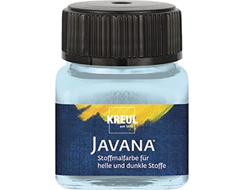 KREUL 90979 - Javana Stoffmalfarbe für helle und dunkle Stoffe, 20 ml Glas eisblau, brillante Farbe auf Wasserbasis, pastoser Charakter, zum Stempeln und Schablonieren, nach Fixierung waschecht von Kreul