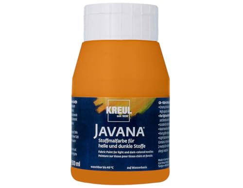 Kreul 91558 - Javana Stoffmalfarbe für helle und dunkle Stoffe, auf Wasserbasis, brillante Farbe mit pastosem Charakter, lichtecht und waschbeständig, 500 ml Flasche, orange von Kreul