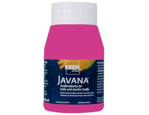 Kreul 91569 - Javana Stoffmalfarbe für helle und dunkle Stoffe, 500 ml Flasche magenta, brillante Farbe auf Wasserbasis, pastoser Charakter, zum Stempeln und Schablonieren, nach Fixierung waschecht von Kreul