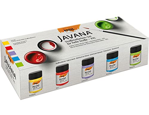 KREUL 91900 - Javana Stoffmalfarbe XXL Set für helle Stoffe, 5 x 50 ml in goldgelb, rot, lavendel, azurblau und maigrün, brillante Farbe mit cremigem Charakter, nach Fixierung waschbeständig von Kreul