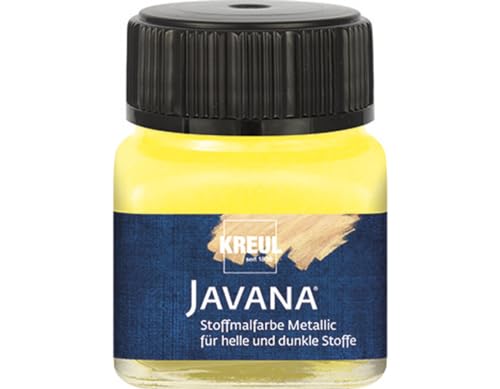 Kreul 92402 - Javana Stoffmalfarbe für helle und dunkle Textilien, 20 ml sonnengelb, cremig brillant mit Metallic-Effekt, pastoser Charakter, zum Drucken und Schablonieren, nach Fixierung waschecht von Kreul