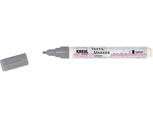 KREUL 92669 - Javana Texi Mäx Glitter, silber, mit Rundspitze ca. 2 - 4 mm, Stoffmalstift für helle und dunkle Stoffe, mit Glitzereffekt, waschecht nach Fixierung von Kreul