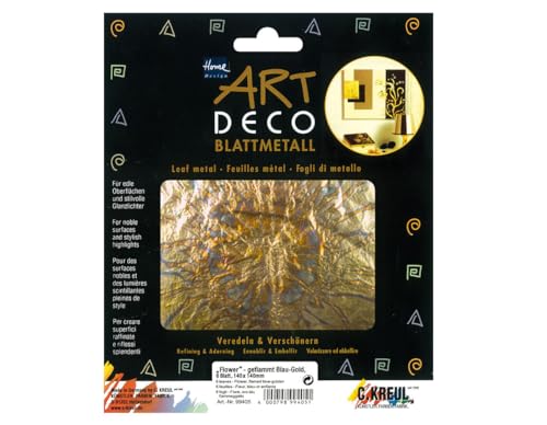 Kreul 99405 - Art Deco Blattmetall Flower geflammt, zum Veredelnvon Holz, Papier, Leinwand, Styropor, Wachs, Keramik und vielem mehr, 6 Blatt je ca. 14 x 14 cm, blau / gold Kreul 99405 - Art Deco Blattmetall Flower geflammt, zum Veredelnvon Holz, Papier, Leinwand, Styropor, Wachs, Keramik und vielem mehr, 6 Blatt je ca. 14 x 14 cm, blau / gold von Kreul