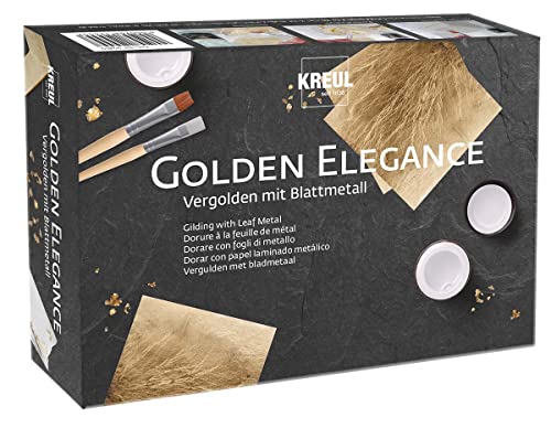 KREUL 99410 - Golden Elegance Vergolden mit Blattmetall, Anlegemilch, Überzugslack, Pinseln, zum Veredeln von Deko-Objekten im Innenbereich wie Bilderrahmen, Holzteilen, Karten von Kreul