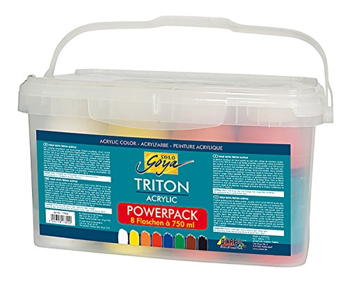 KREUL 17800 - Solo Goya Triton Acrylfarbe im Powerpack, Set mit 8 x 750 ml Farbe, in Studioqualität, vielseitig einsetzbar für Kunstakademie, Schule und Bühne, in praktischer Plastiktragebox von Kreul