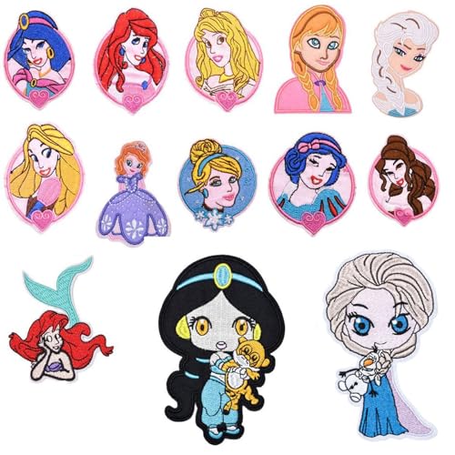 13 Prinzessin Patches Zum Aufbügeln Jean Kinder, Sticker Gestickte BüGel-Patch Bestickte Aufnäher, Aufkleber, Patch für Kleidung, Taschen/Rucksäcke, Schuhe, Hüte, DIY Nähen Applikation Zubehör von Krilucly