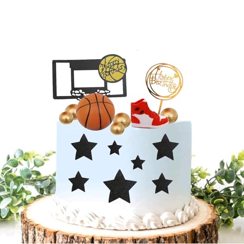 17 Stück Basketball Thema Kuchendekoration für Jungen Männer Kuchendekoration im Basketball-Stil, Basketball Cake Toppers, Glitter Dekoration Kuchen Topper, Cupcake Kuchen Dekoration Kinder von Krilucly