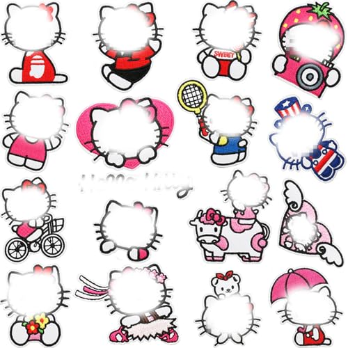 17 Stück Kitty Cat Patches Zum Aufbügeln Kinder, Stickers Gestickte Bügel-Patch Bestickte Aufnäher, Aufkleber, Patch für Kleidung, Taschen Rucksäcke, Schuhe, DIY Nähen Applikation Zubehör von Krilucly