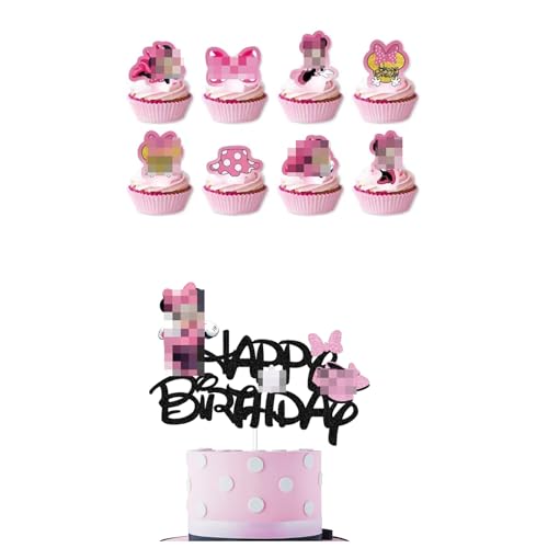 25 Stück Min-ni Mous Tortendeko Mädchen, Min-ni Maus Kuchen Deko Kindergeburtstag, Cake Topper Set, Happy Birthday Topper für Mädchen Geburtstag Party Kuchen Dekoration Supplies von Krilucly