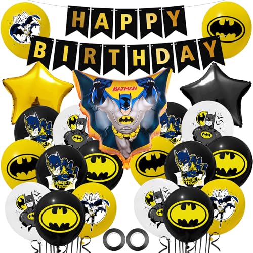 Batm Kinder Geburtstagdeko, Spidey Cartoon Luftballons Geburtstagsdeko Set für Junge, Happy Birthday Banner Folienballons Latexballons, Theme Geburtstag Foto Prop Kuchen Deko von Krilucly