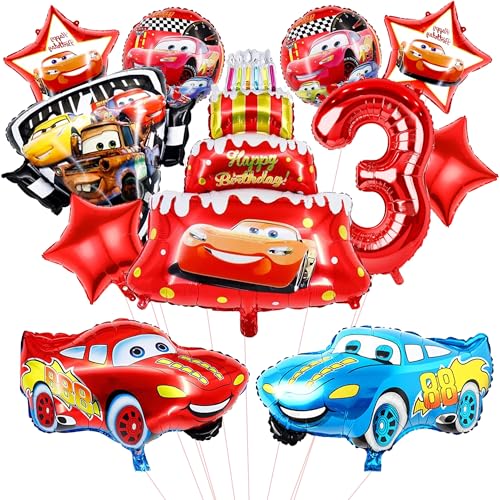 Krilucly 11 Stück Cars Luftballons Geburtstag Set 3 Jahre Junge, Rennwagen Kindergeburtstag Set, Kinder Anime Geburtstagdeko Party Folienballon Dekorationen Balloons von Krilucly