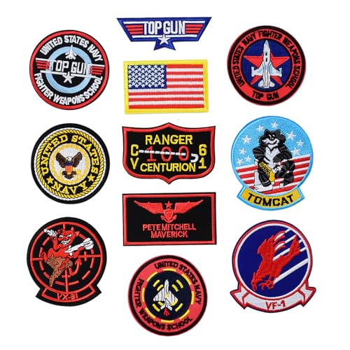 Krilucly 11 Stück Top Gun Patches Bestickt, Air Force Navy Marine Army Jacke Tactical Military Logo, für Kleidung Jacken Rucksäcke T-Shirt Jeans Applikation DIY Kleidung von Krilucly