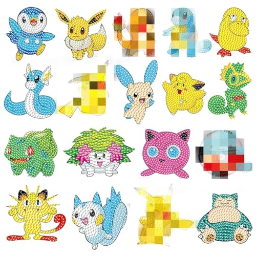 Krilucly 18 Stück Diamond Painting Sticker Set Kinder, DIY 5D Dinosaur Diamond Art Aufkleber für Kinder und Erwachsene Anfünger, DIY Geburtstags Geschenk Set Kinder für Jungen Mädchen von Krilucly