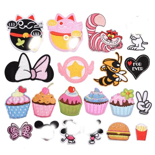 Krilucly 20 Stück Anime Cartoon Stickerei Patch Stoff Muster, Aufnähen Bügelbilder Set, Sewing Applique, DIY Applikation Bügelbilder, Aufbügelflicken Kinder Knie Aufnäher zum Aufbügeln, 03 von Krilucly