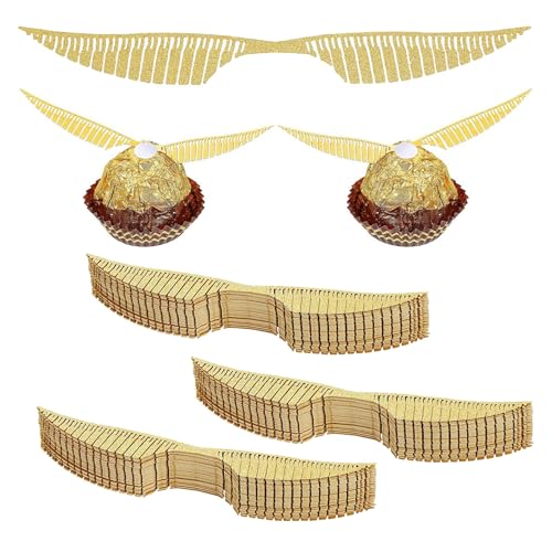 Krilucly 50 Stück Gold Glitter Flügel Kuchen Dekoration, Schokolade Flügel Party Dekor Golden Wings Cupcake Topper mit Klebepunkt für Bonbons Kuchen Cupcakes Kinder Party Mottoparty von Krilucly