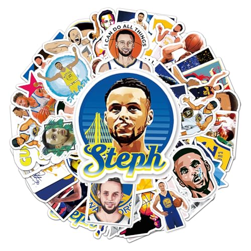 Krilucly Basketballstar Curry Aufkleber, 50 Stück Sticker Set Wasserdicht Vinyl Stickers Decals für Auto Fahrrad Gitarre Gepäck Laptop Aufkleber, Geeignet für Erwachsene, Kinder, Teenager von Krilucly