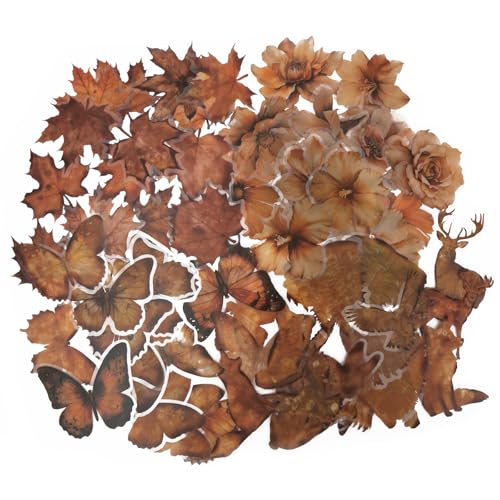 80 Stück Transparente Scrapbooking Aufkleber, PET Scrapbook Stickers mit Blumen-Blätter-Schmetterlinge-Tiere, Herbstdeko Aufkleber für Fotoalbum Sammelalbum. von Kriovoa