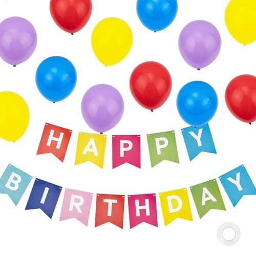Bunte "Happy Birthday"-Dekorationen, "Happy Birthday"-Banner und 12 Latex-Luftballons für Männer, Jungen, Mädchen, Frauen, Regenbogen-Geburtstagsparty-Dekorationspaket. Bunte "Happy Birthday"-Dekorationen, "Happy Birthday"-Banner und 12 Latex-Luftballons für Männer, Jungen, Mädchen, Frauen, Regenbogen-Geburtstagsparty-Dekorationspaket. von Kriovoa