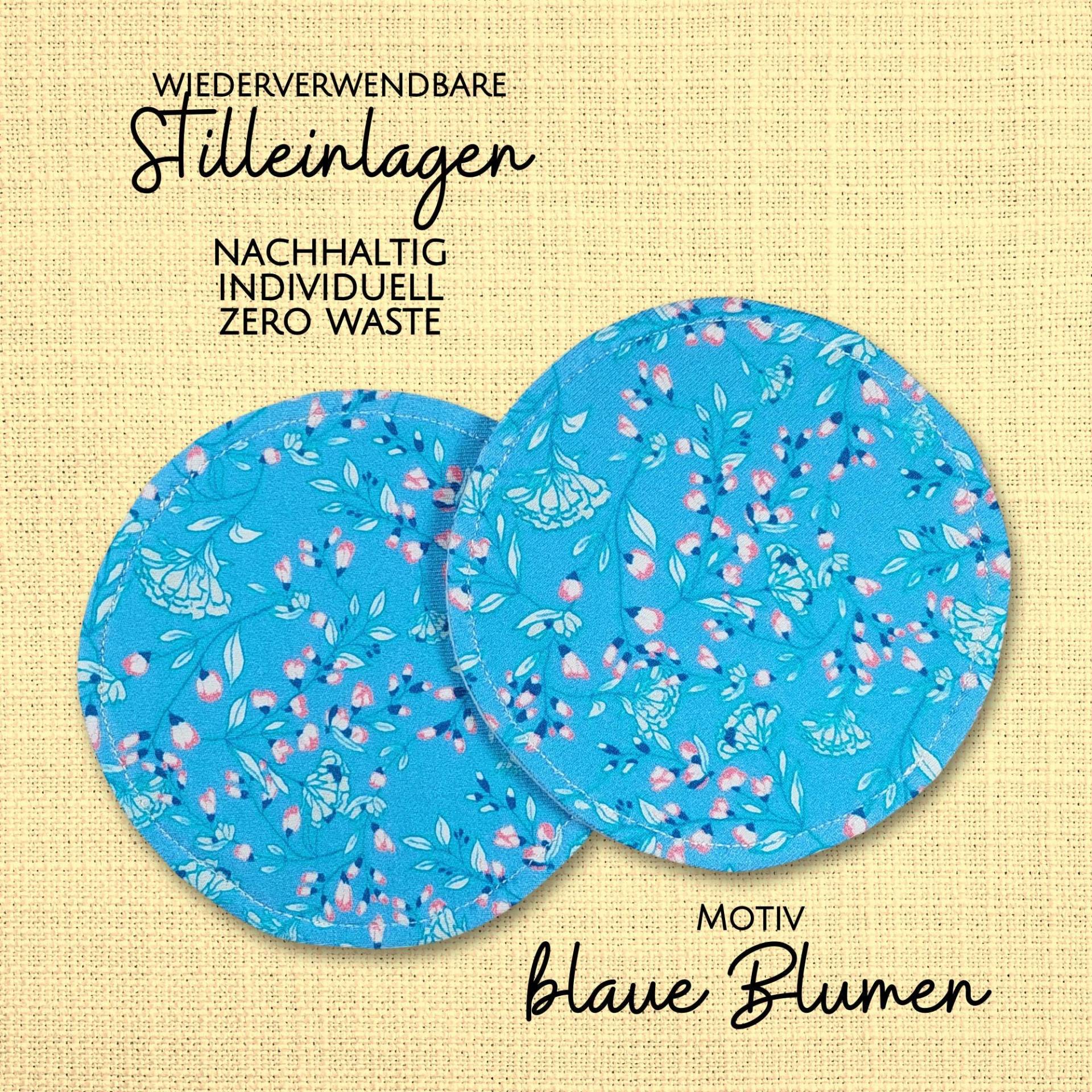 Waschbare - Wiederverwendbare Stilleinlagen Stillpads Aus Bio Öko Baumwolle "Blaue Blumen" von Kristallnadel