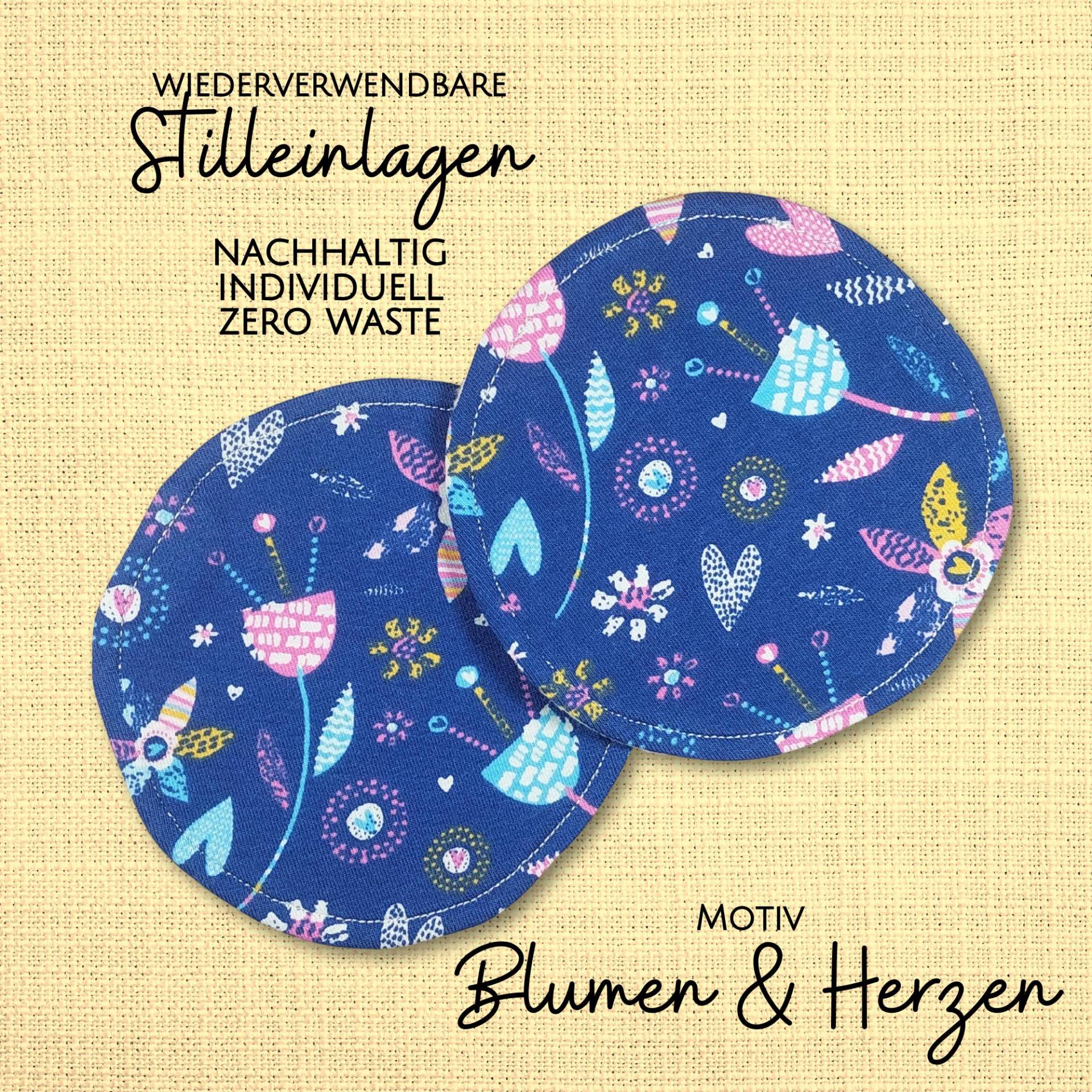 Waschbare - Wiederverwendbare Stilleinlagen Stillpads Aus Bio Öko Baumwolle "Blumen & Herzen" von Kristallnadel