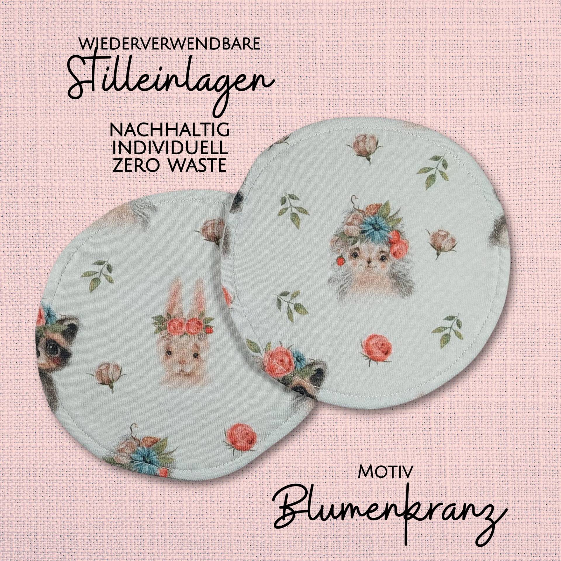 Waschbare - Wiederverwendbare Stilleinlagen Stillpads Aus Bio Öko Baumwolle "Blumenkranz" von Kristallnadel