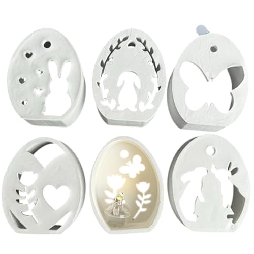 Krmoau Silikonformen Gießformen Ostern, 6 Fach Ostereier Kaninchen Silhouette Silikonformen, Osternhase Epoxidharz Formen Giessformen Silikon Ostern Für Handwerk von Krmoau