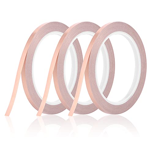 KroY PecoeD 3 Rollen Kupferband Selbstklebend, 20m x 6mm Kupferfolie Klebeband Leitfähig Copper Foil Tape, Kupferfolienband für EMI Abschirmung, Schneckenschutz, Elektro Reparatur, Löten, Basteln von KroY PecoeD