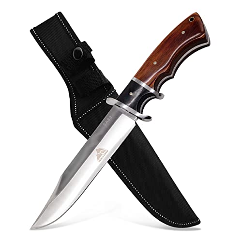 by GER-SABER Jagdmesser festehende Clip-Point-Klinge inkl. Gürtelholster 28,5cm Einhandmesser - Outdoor Messer für jedes Abenteuer, Survival Bowiemesser für Camping, Jagd, Wandern und mehr (SA63) von Krollmann