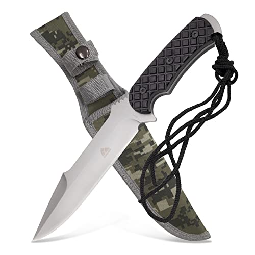 by GER-SABER Jagdmesser festehende Clip-Point-Klinge inkl. Gürtelholster und 120cm Kordel 31cm Einhandmesser - Outdoor Messer für jedes Abenteuer Survival Bowiemesser für Camping Jagd Wandern (SA30) von Krollmann