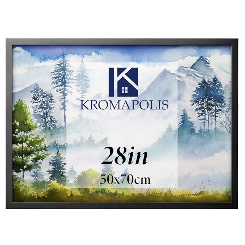 Kromapolis Bilderrahmen 50 x 70 cm Schwarze | Bilderrahmen aus Holz für 28in (50.6 x 70.8 cm) Bilder | Hochwertiger Holzbilderrahmen | Poster-Rahmen aus Echtholz von Kromapolis