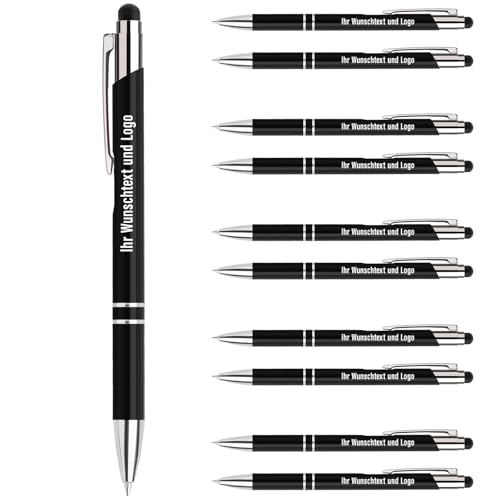 Kroosim Kugelschreiber Personalisiert, 10 Stück Kundenspezifische Kugelschreiber mit Stylus Name Message Logo Gravier, Personalisierter Metall Stift (‎Schwarz - Blau Tinte, 1 stück (10er Pack)) von Kroosim