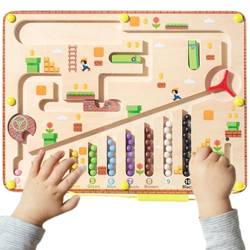 Krujecnt Magnetisches Labyrinthbrett, Magnetfarb- und Zähllabyrinth,Perlenlabyrinth Zählspielzeug Magnetische Puzzles | Passende Holztafel zum Zählen im Vorschulalter, Kinder-Lernspielzeug für und von Krujecnt