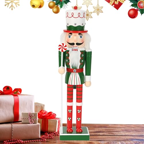 Krujecnt Nussknacker-Holzfigur, Schreibtisch-Nussknacker-Statue | Holzpuppenfigur Weihnachtsnussknacker - Desktop-Skulptur für drinnen und draußen, stehende Figuren für Kamin, Bücherregal von Krujecnt