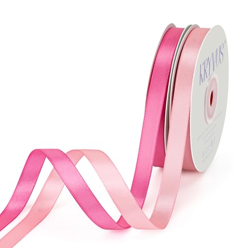 Kryvus Doppelseitiges Satinband, 2 Rollen – 1,9 cm x 9,1 m (insgesamt 20 Yard), rosa und knallrosa Band für Geschenkverpackungen, Hochzeitsdekoration, Brautsträuße, Babypartys, Bastelarbeiten von Kryvus