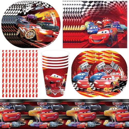 89PCS Lightning McQueen Racing Car Partygeschirr Car Birthday Party Deko Geschirr Kit Autos Kinder Geburtstag Party Deko und Geschirr Kit Teller Tassen Servietten für 16 Personen von Ksopsdey