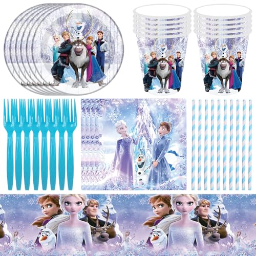 89pcs Elsa Partygeschirr, Partygeschirr Kindergeburtstag Elsa Prinzessin Geburtstag Deko Geschirr Set Wiederverwendbar Anime Papier Geschirr Set für 16 Kinder Mädchen Jungen Geburtstag Party Supplies von Ksopsdey